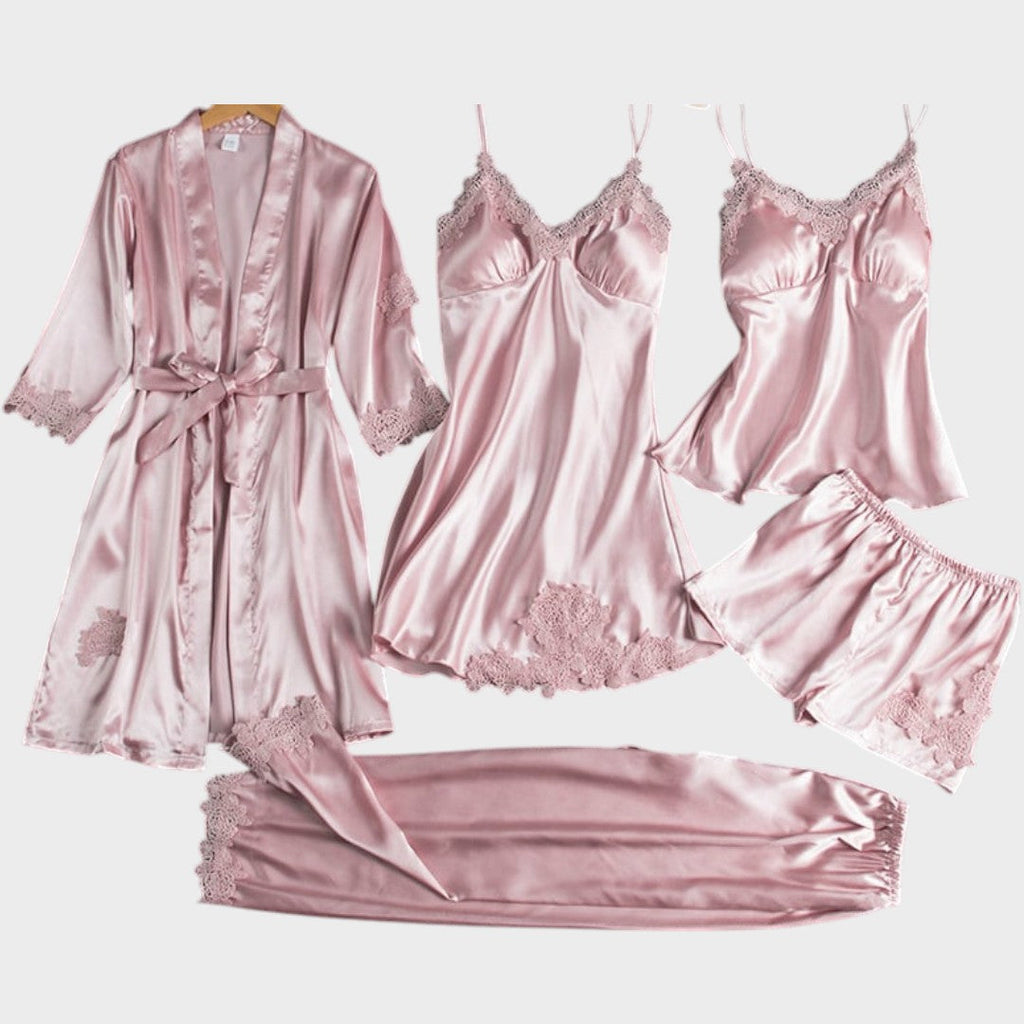 Rebecca | Conjunto de Pijama de 5 Piezas de Encaje Satinado - Ana ruiz 
