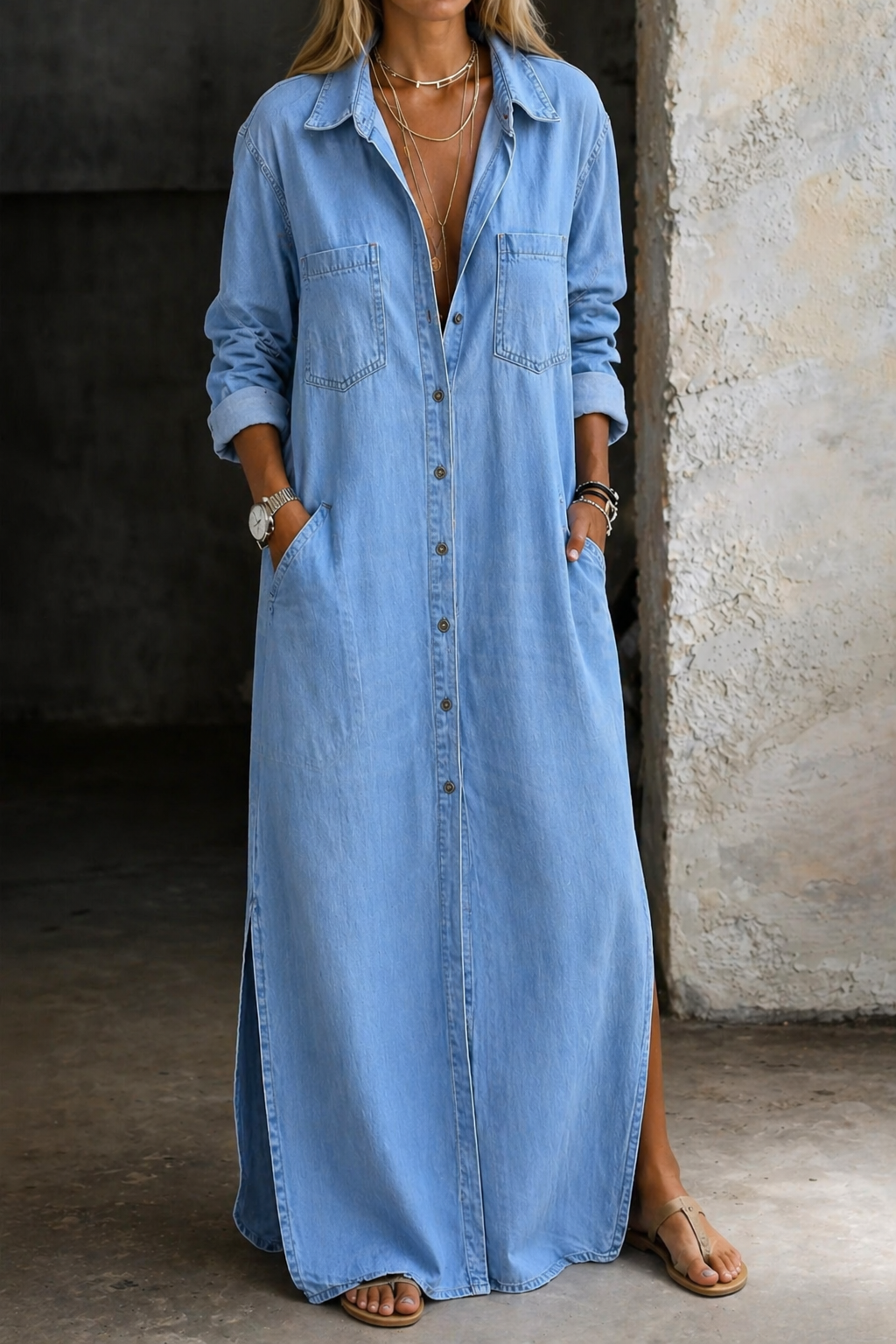 Delana | Vestido de denim con botones frontales
