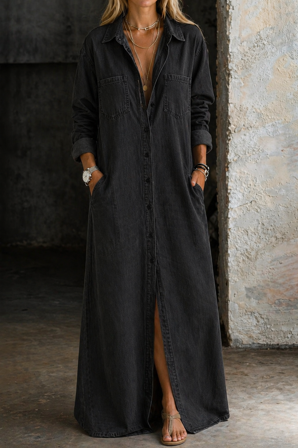 Delana | Vestido de denim con botones frontales