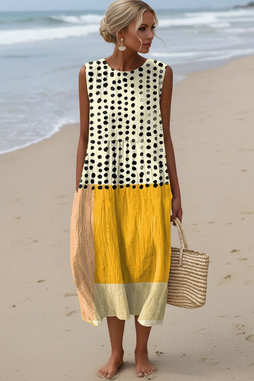 Leah | Vestido midi colorblock de lunares - Ana ruiz 