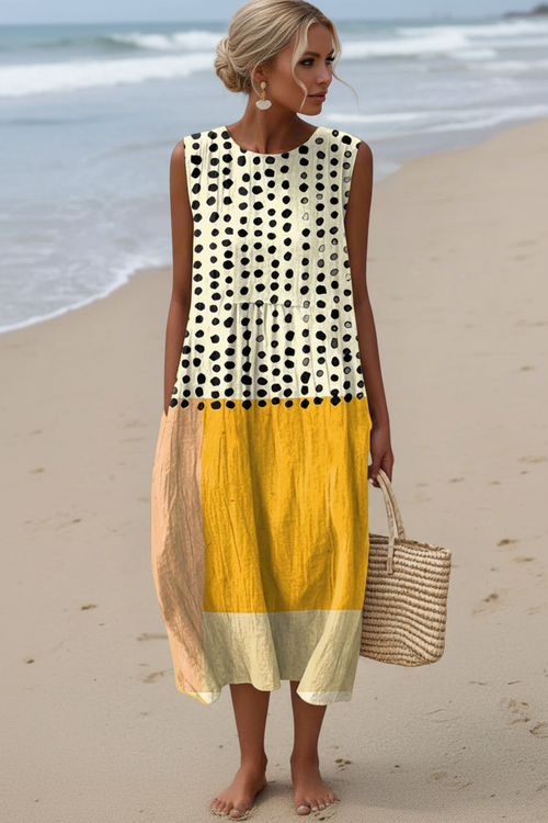 Leah | Vestido midi colorblock de lunares - Ana ruiz 