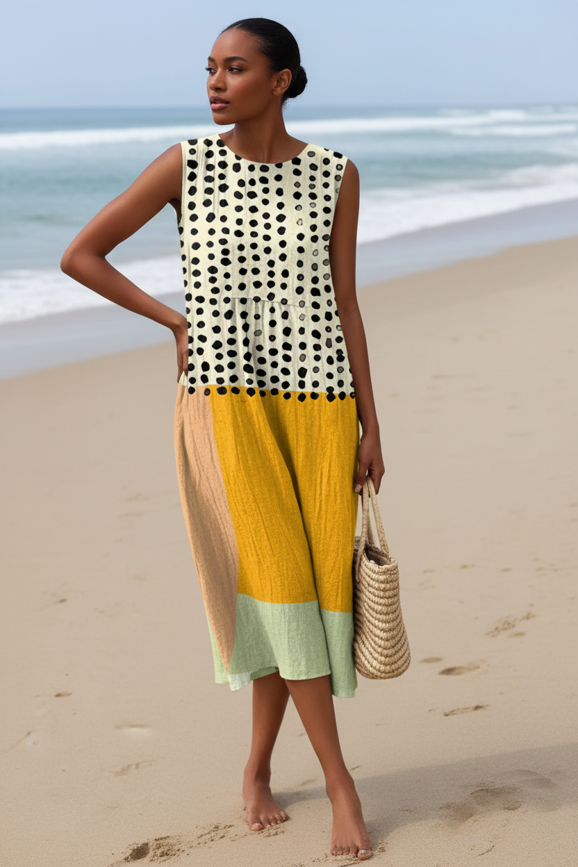 Leah | Vestido midi colorblock de lunares - Ana ruiz 