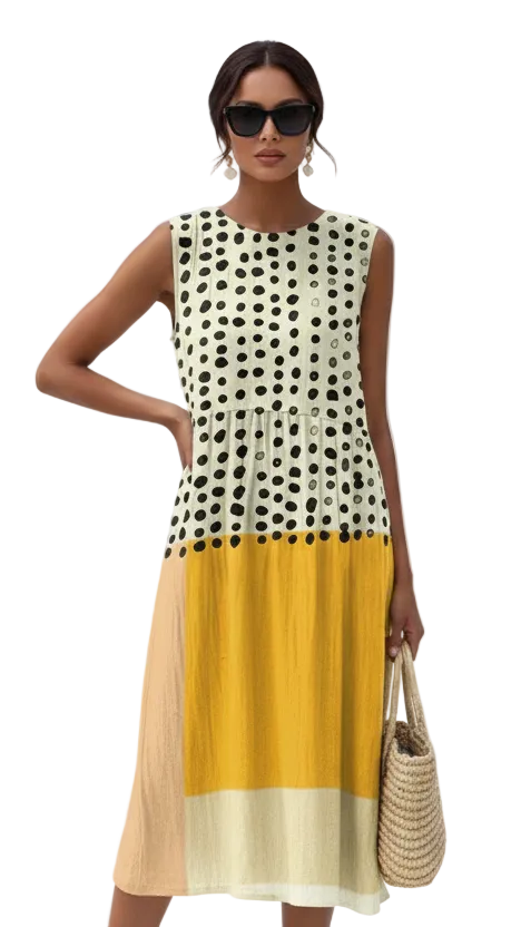 Leah | Vestido midi colorblock de lunares - Ana ruiz 