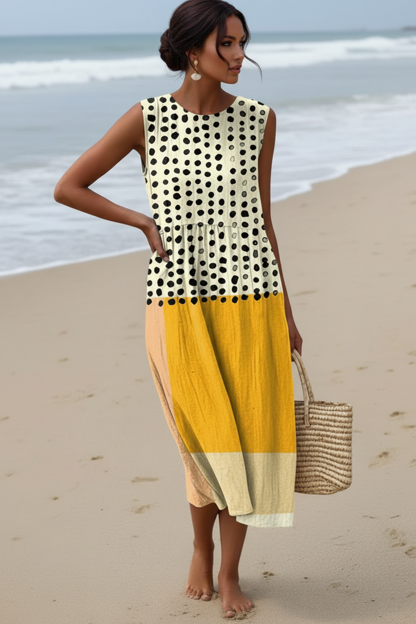 Leah | Vestido midi colorblock de lunares - Ana ruiz 