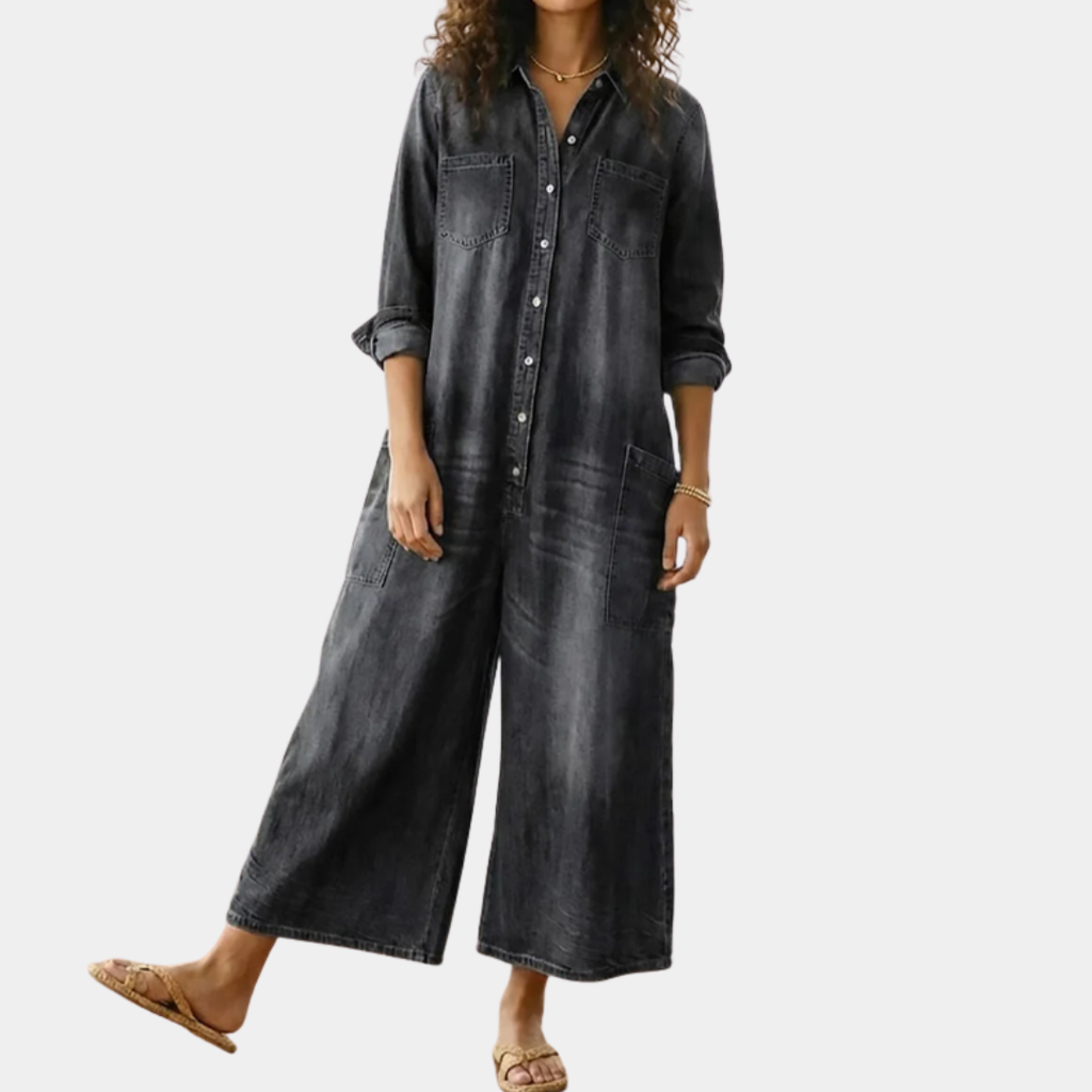 Diana | Vestido de denim lavado vintage con botonadura frontal