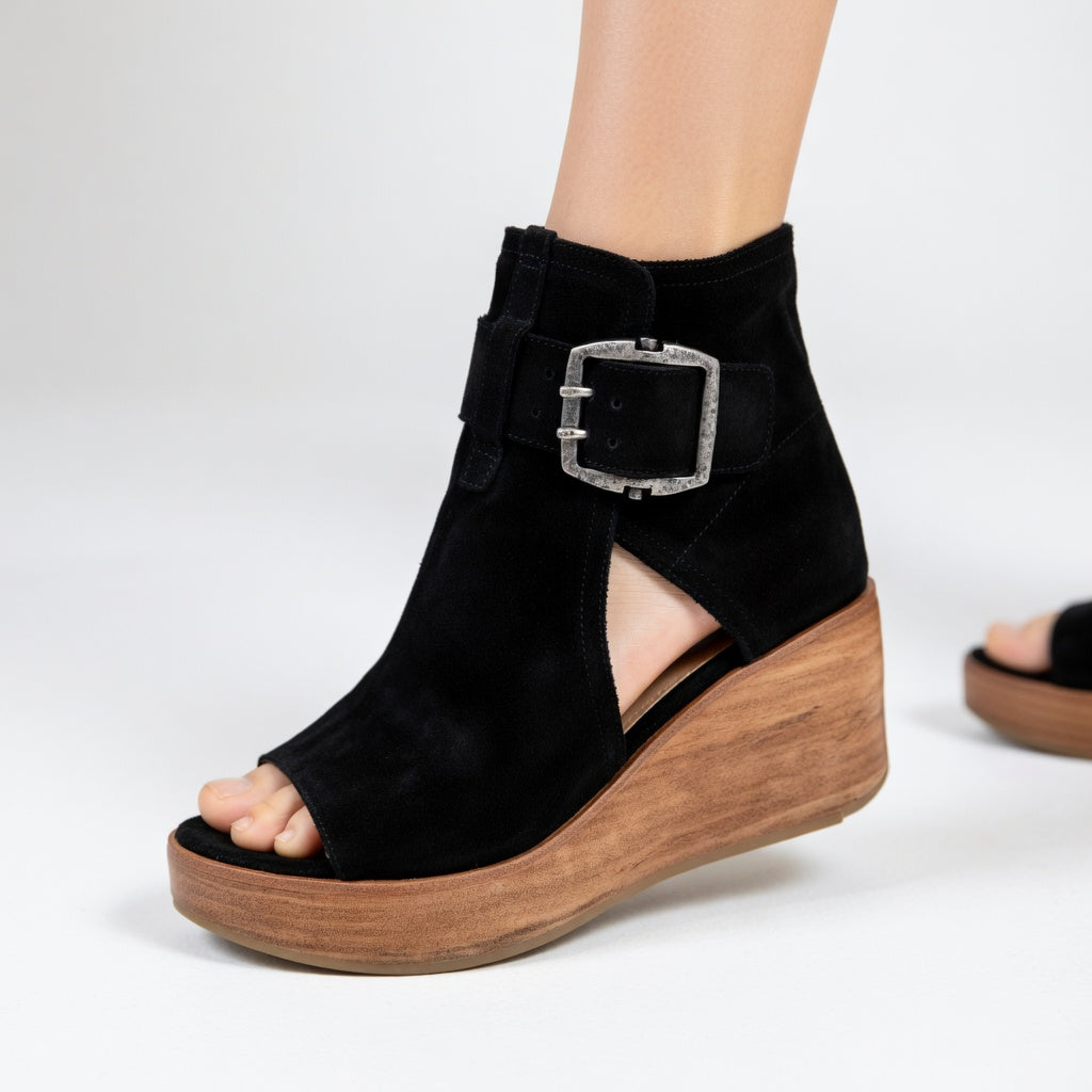 Zendaya™ — Botines de cuña con puntera descubierta, estilo moderno