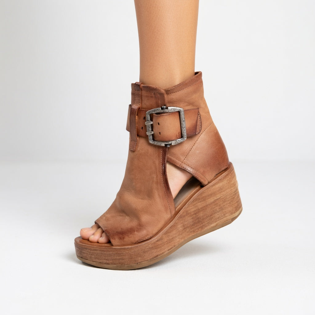 Zendaya™ — Botines de cuña con puntera descubierta, estilo moderno