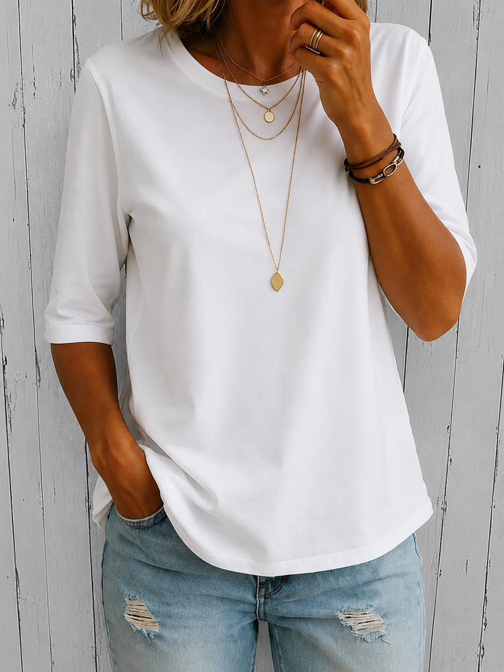 Lina | Camiseta Minimalista Premium que Disimula Brazos
