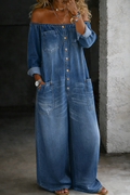 Elena | Mono de denim con mangas largas y hombros al descubierto