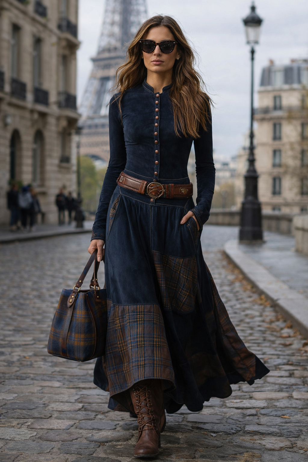 Vittoria | Vestido largo vintage azul marino (incluye cinturón) - Ana ruiz 