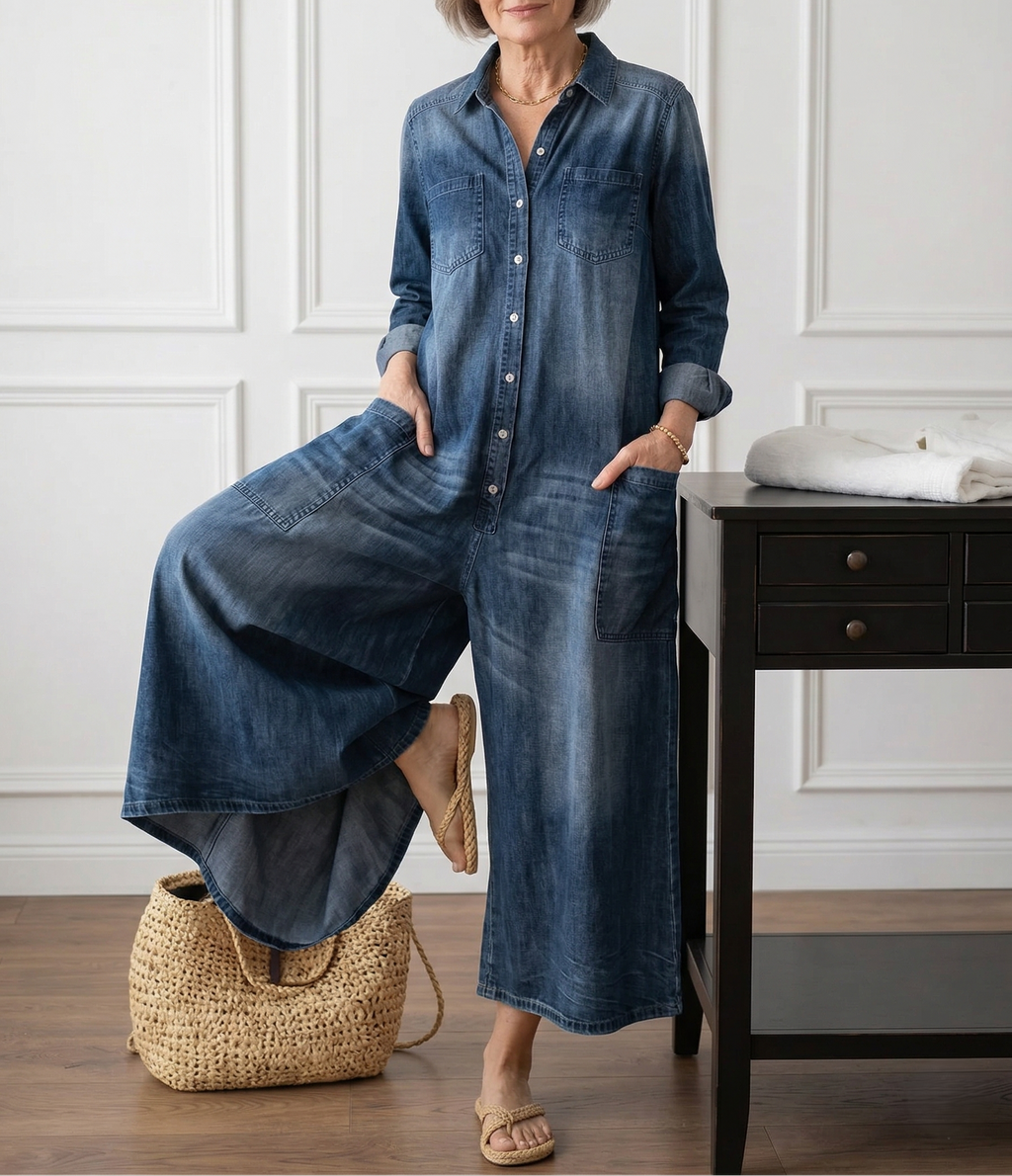 Diana | Vestido de denim lavado vintage con botonadura frontal