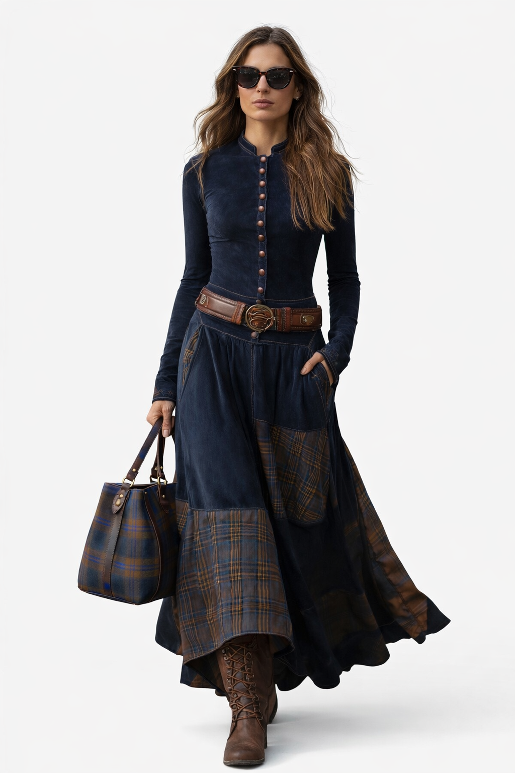 Vittoria | Vestido largo vintage azul marino (incluye cinturón) - Ana ruiz 