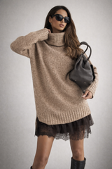 Jersey Beige y Vestido Marrón