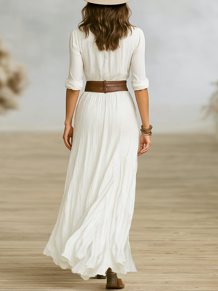 Aurora | Vestido Largo de Lino con Cuello Invertido - Ana ruiz 