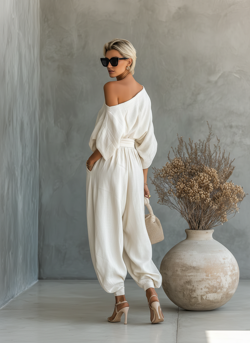 Lisa | Top suave de hombros descubiertos y pantalones tapered - Ana ruiz 