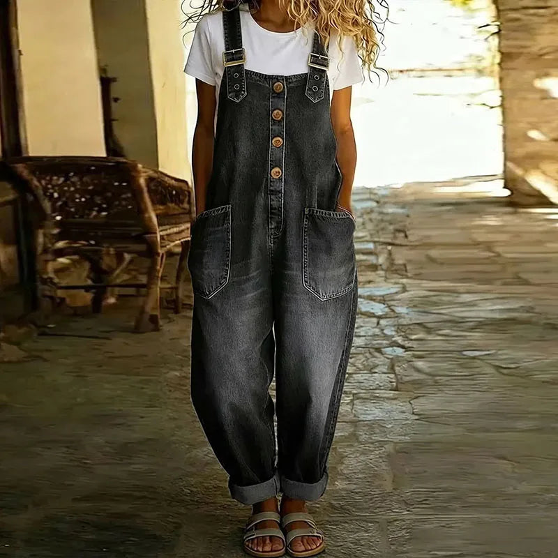 Mae | Overol vintage de denim de algodón con tirantes ajustables
