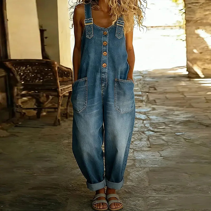 Mae | Overol vintage de denim de algodón con tirantes ajustables