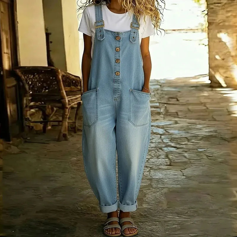 Mae | Overol vintage de denim de algodón con tirantes ajustables