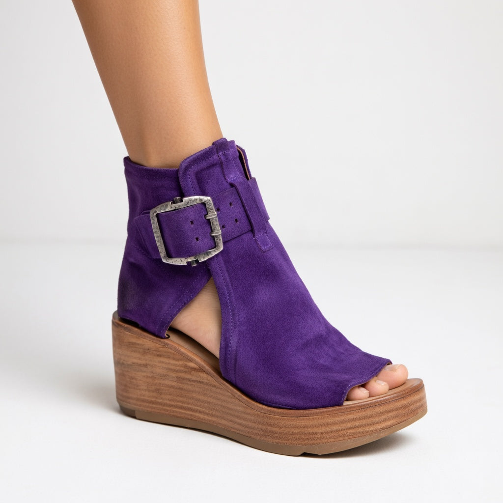 Zendaya™ — Botines de cuña con puntera descubierta, estilo moderno