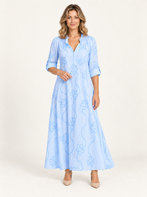Carol | Vestido maxi floral con modelo rubia - Ana Ruiz