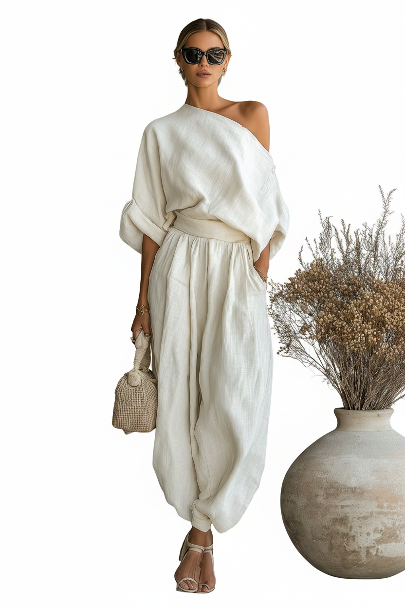 Lisa | Top suave de hombros descubiertos y pantalones tapered - Ana ruiz 
