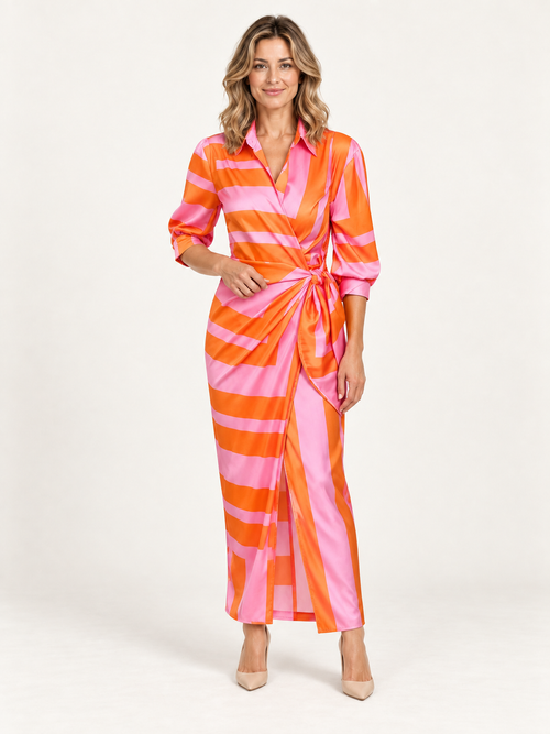 Leire | Vestido a rayas con modelo rubia - Ana Ruiz