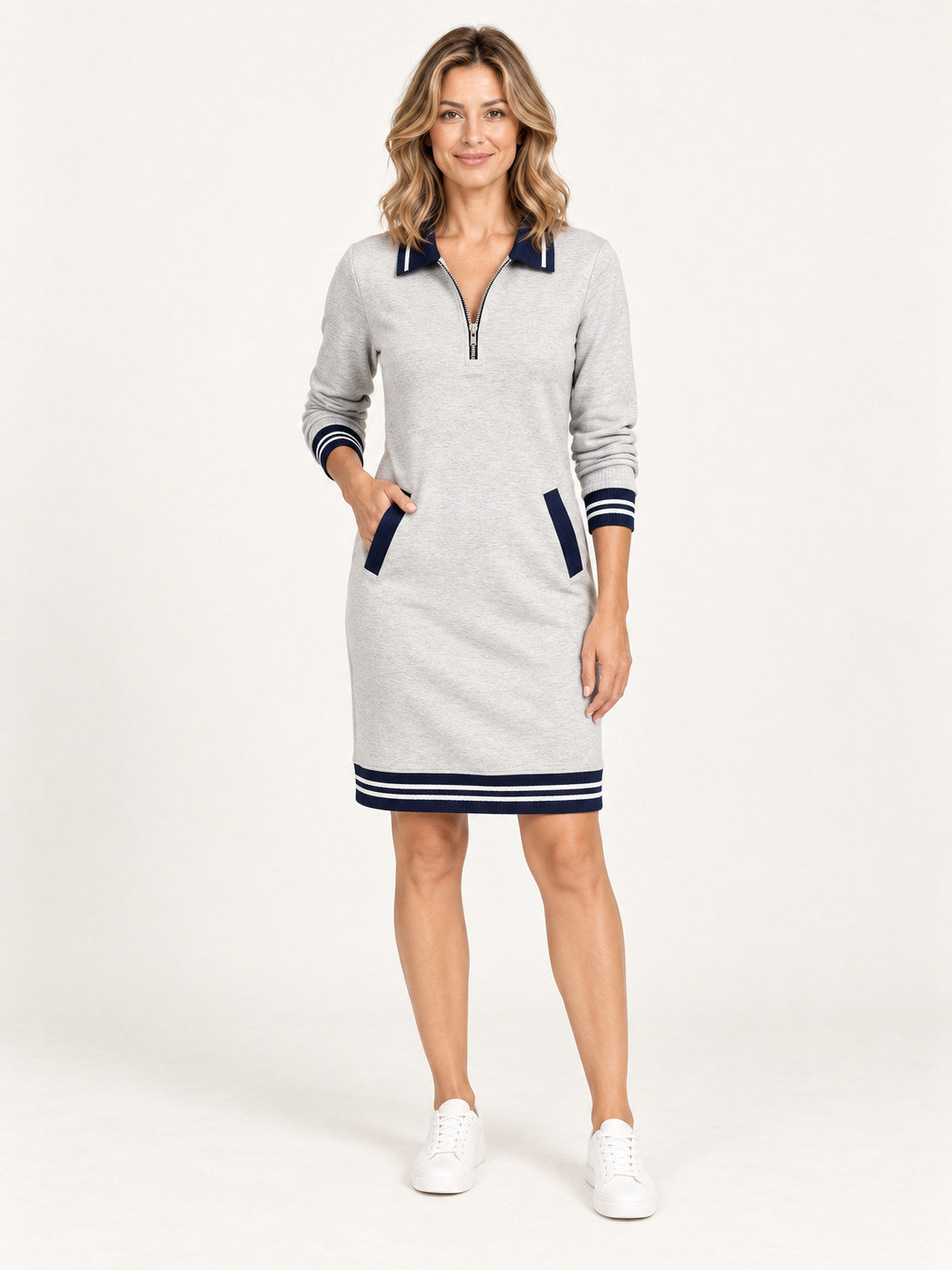 Nadège – vestido deportivo chic, portada premium con modelo rubia
