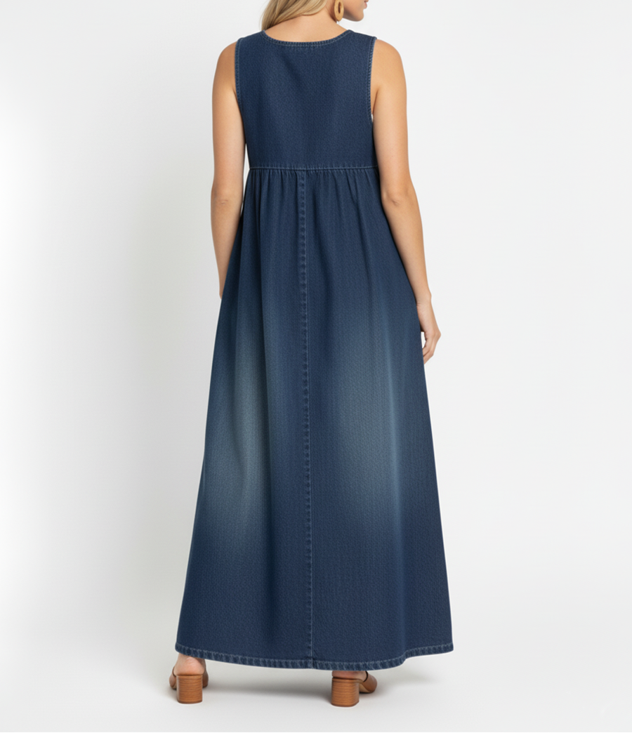 Karen | Vestido Maxi de Denim Suave Lavado Vintage