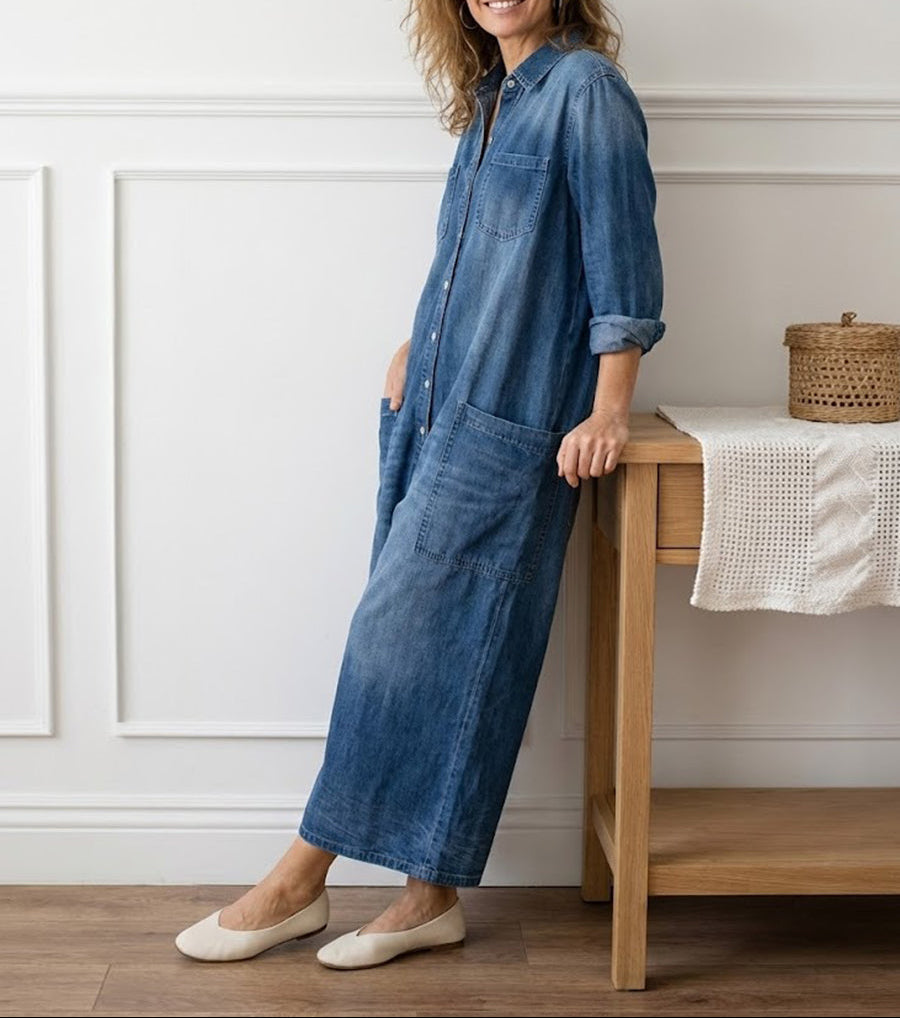 Diana | Vestido de denim lavado vintage con botonadura frontal