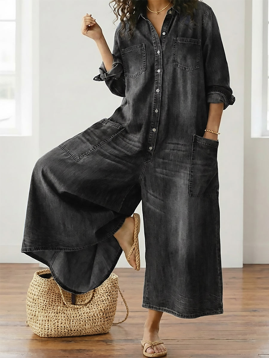 Diana | Vestido de denim lavado vintage con botonadura frontal