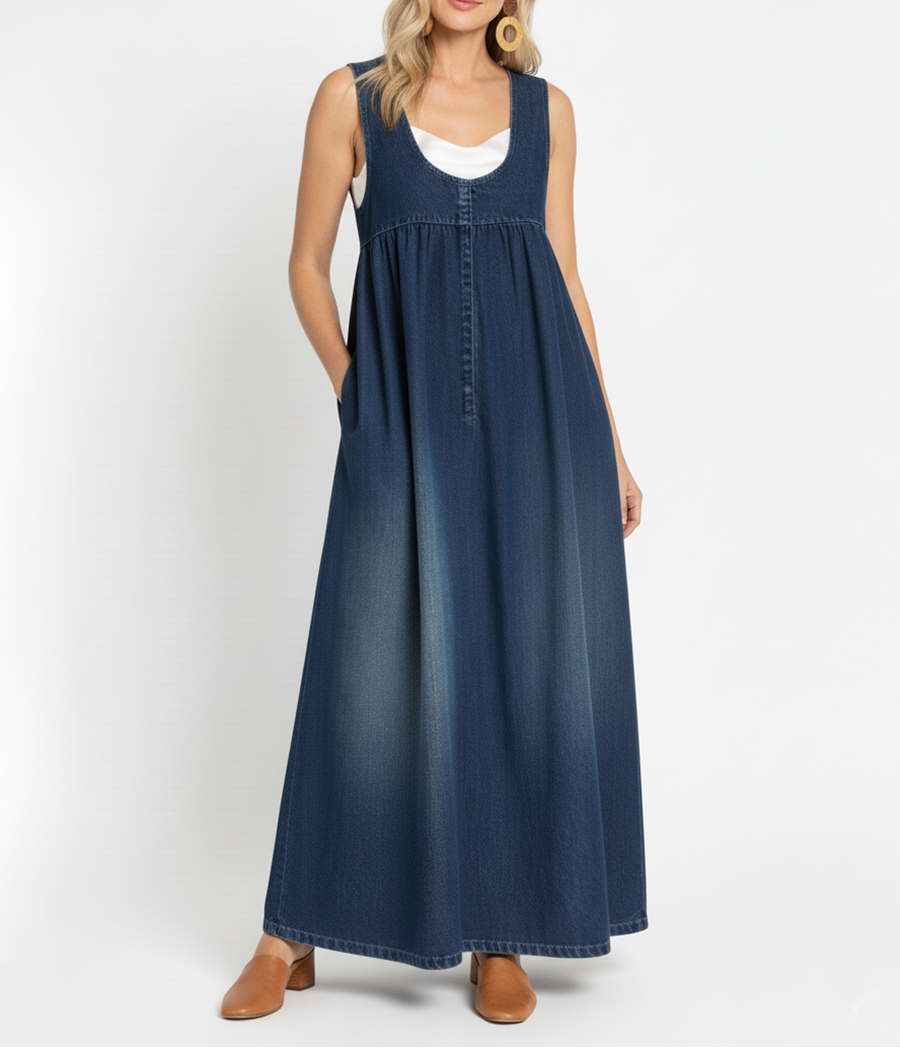 Karen | Vestido Maxi de Denim Suave Lavado Vintage