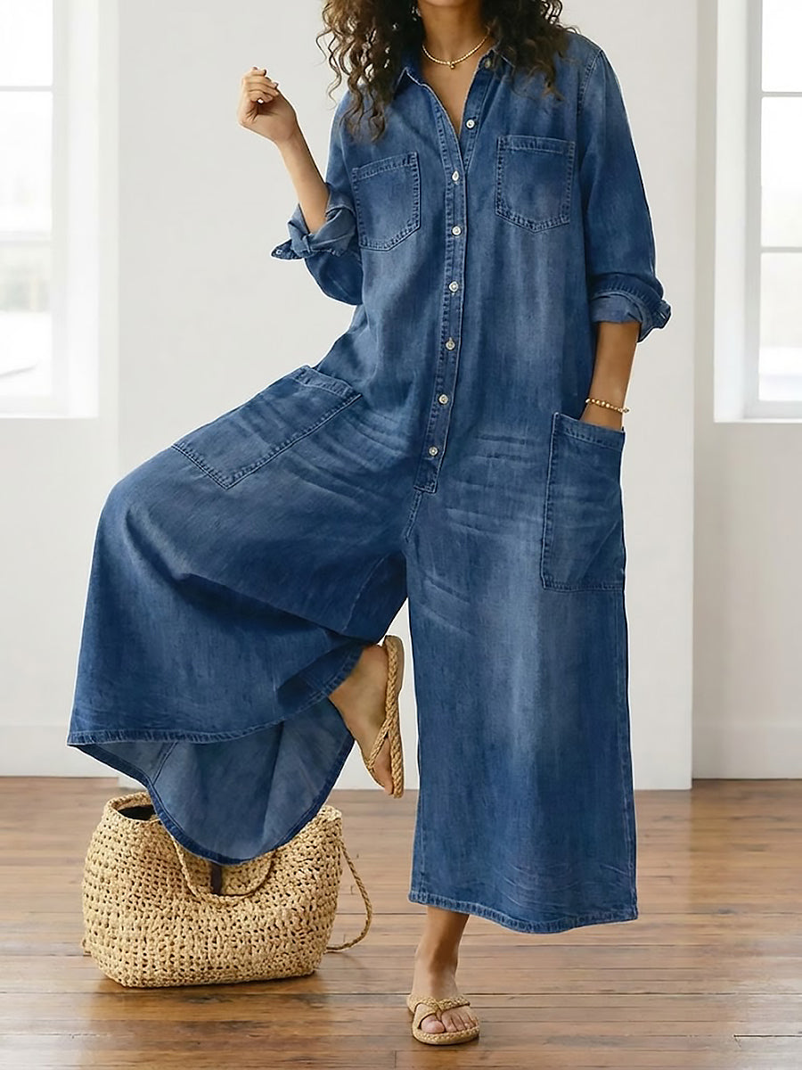 Diana | Vestido de denim lavado vintage con botonadura frontal