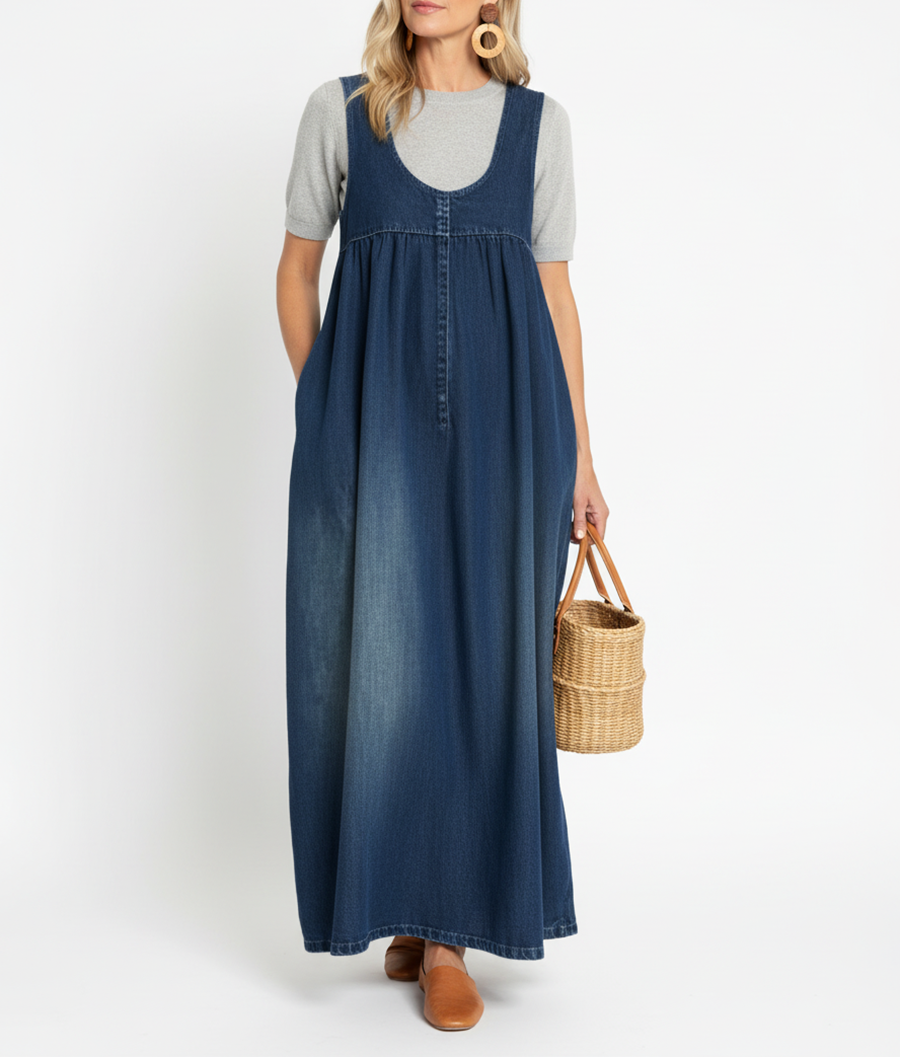 Karen | Vestido Maxi de Denim Suave Lavado Vintage