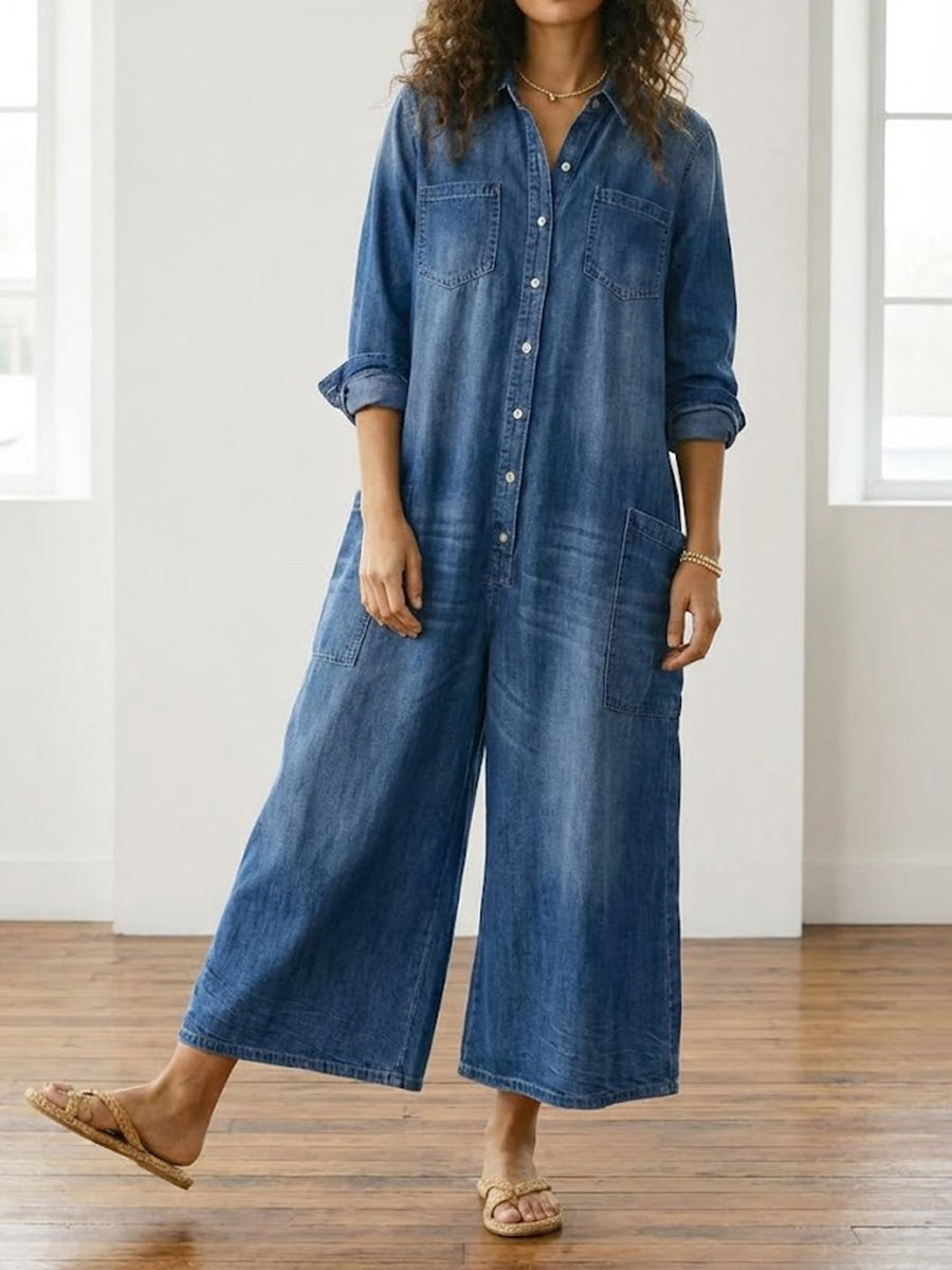Diana | Vestido de denim lavado vintage con botonadura frontal