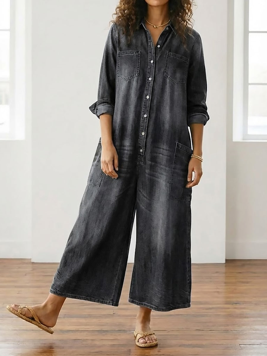 Diana | Vestido de denim lavado vintage con botonadura frontal