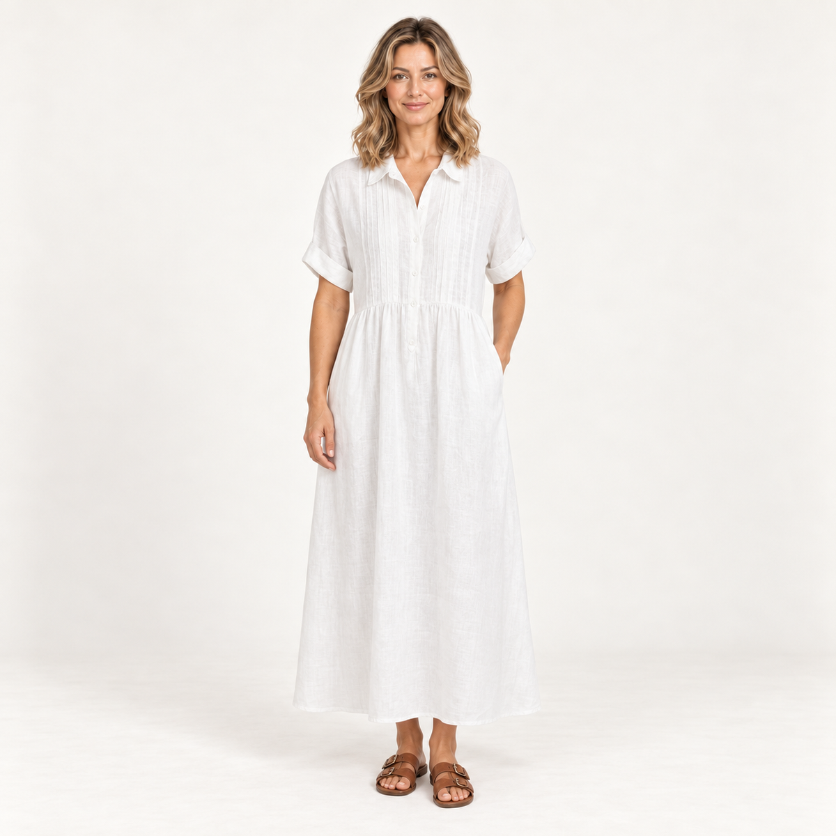 Sandra — vestido camisero blanco armonizado