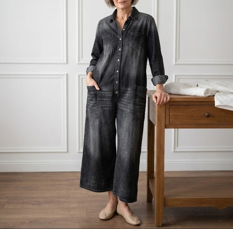 Diana | Vestido de denim lavado vintage con botonadura frontal