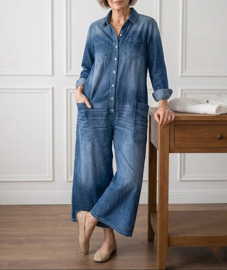Diana | Vestido de denim lavado vintage con botonadura frontal